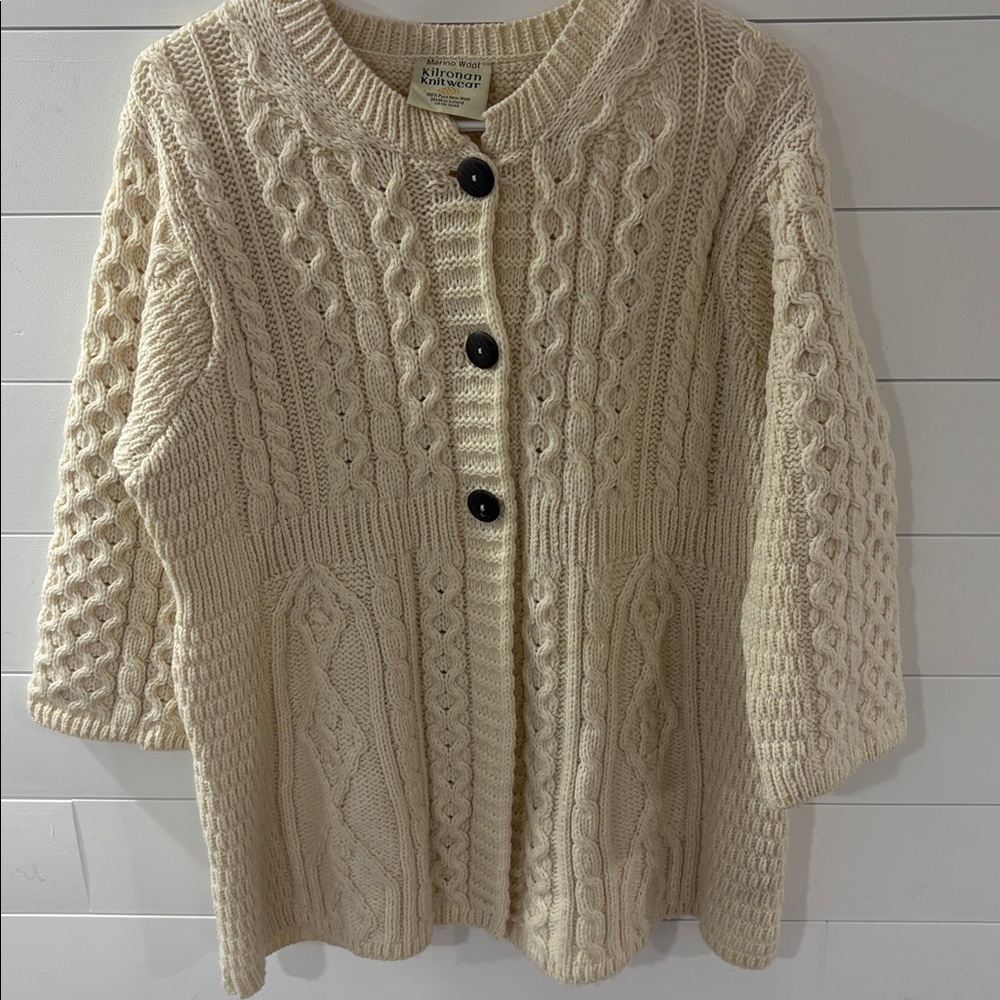 Kilronan Knitwear Merino Wool Cable Knit Cardigan‎ Sweater Ireland L - Picture 5 of 14
